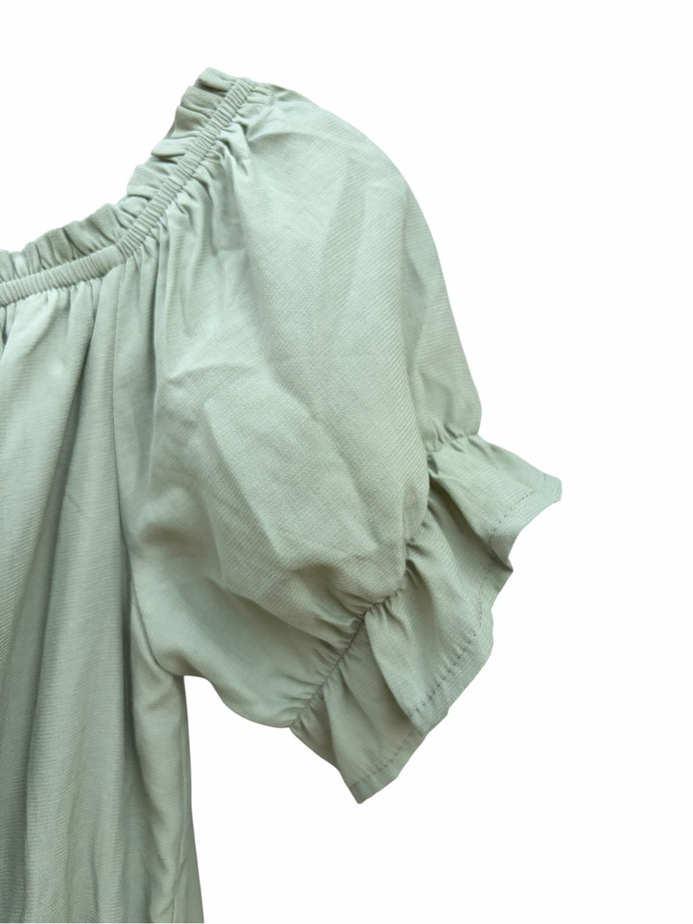 Off-Shoulder Sage Green Ruffle-Hem Maxi Dress - Picture 7 of 7